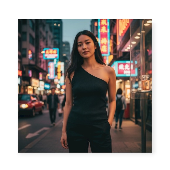 Vintage Tops - Vintage 90’s: Wayne Rogers ❤︎ One Shoulder Stretch Silk Ribbed Top ❤︎ Black ❤︎ L